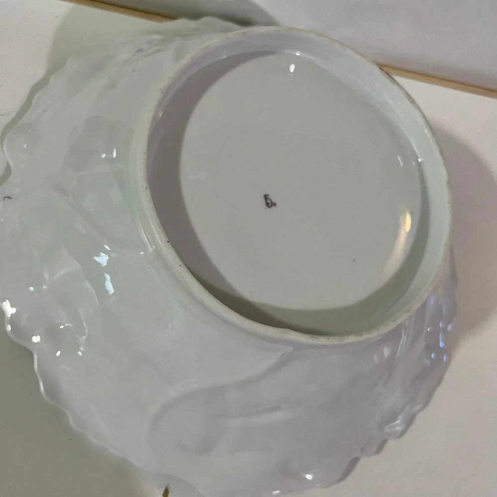 Vintage White Porcelain Serving Bowl Pink Rose Embossed Floral Gold Trim